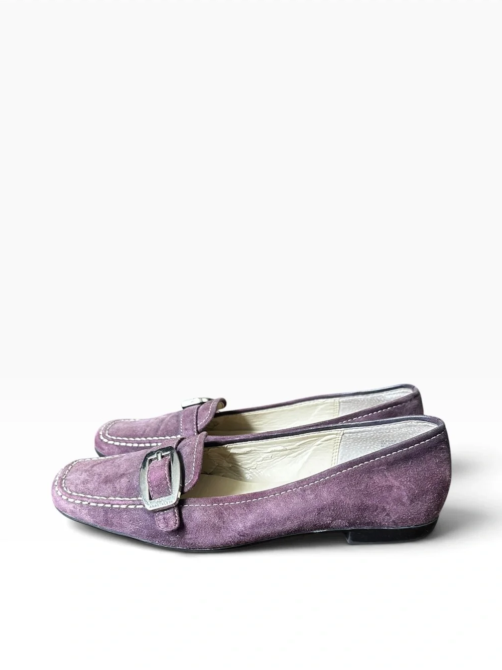 AK Anne Klein iFlex Purple Suede Buckle Loafers Flats 8.5W